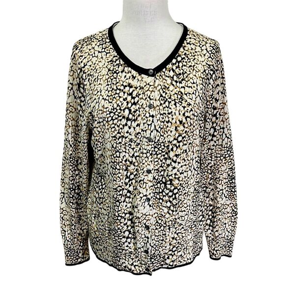 Lands' End Cardigan XL Black and Cream V-Neck Buttoned - Picture 1 of 14